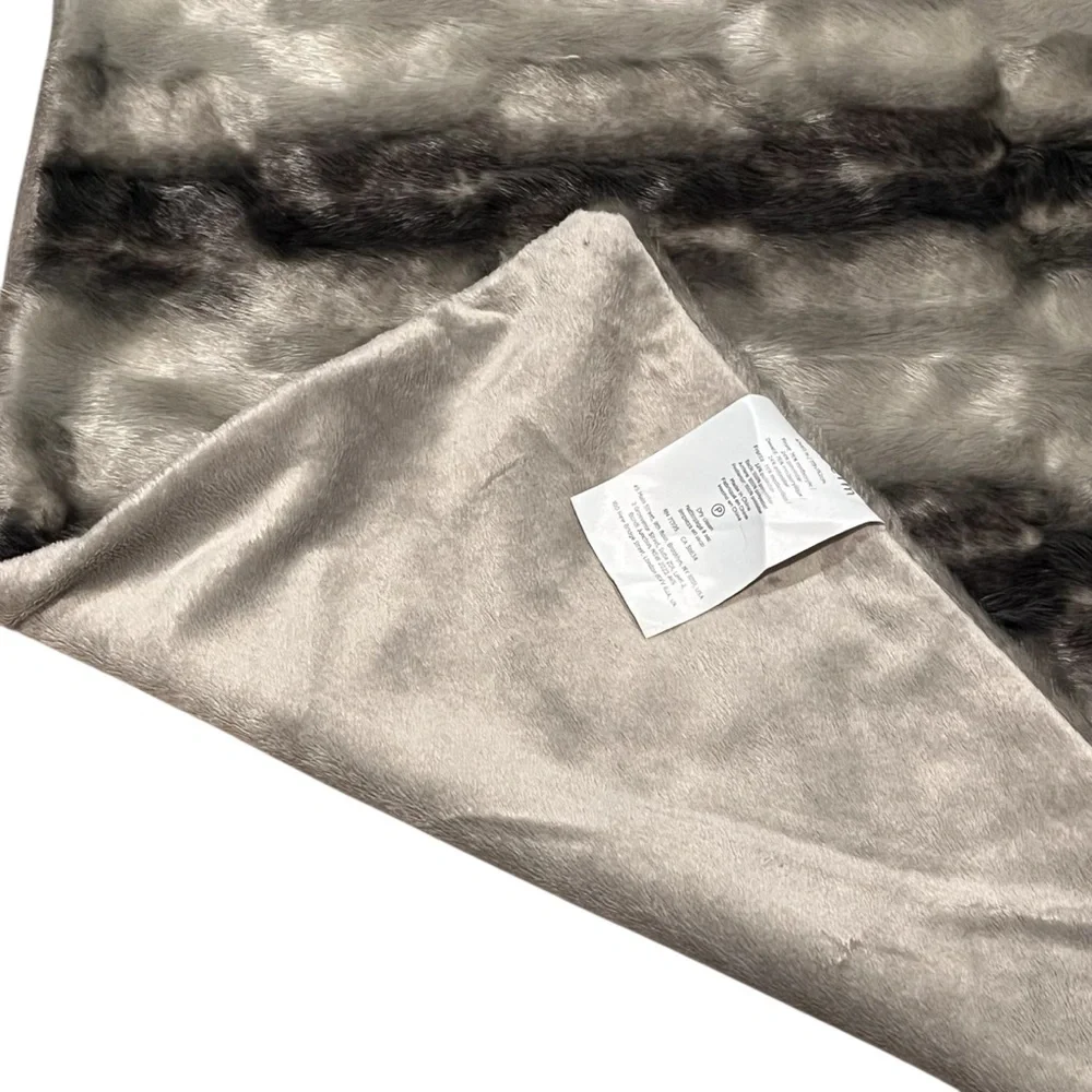 West Elm Ombre Throw Blanket Black Taupe Grey Faux Fur Chinchilla 47